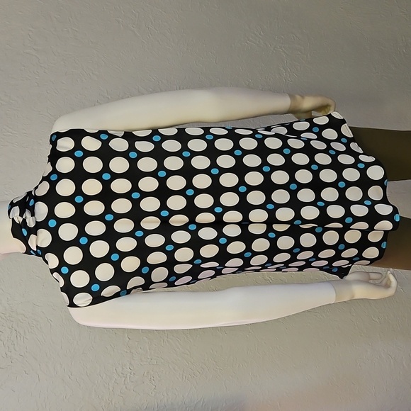 NINE WEST Polka Dot Mod Sleeveless Bowtie Keyhole Satin Top XL - Picture 6 of 10